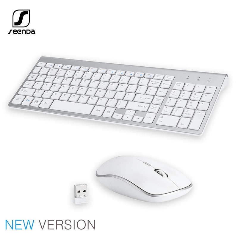 SeenDa 2.4G Wireless Silent Keyboard and Mouse Mini Multimedia Full-size Keyboard Mouse Combo Set For Notebook Laptop Desktop PC